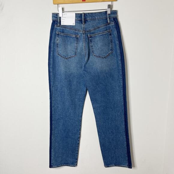 Loft Women's The Straight Jeans 26/2 High Rise 2 Tone Med Wash Denim Relaxed Mom - Picture 6 of 12